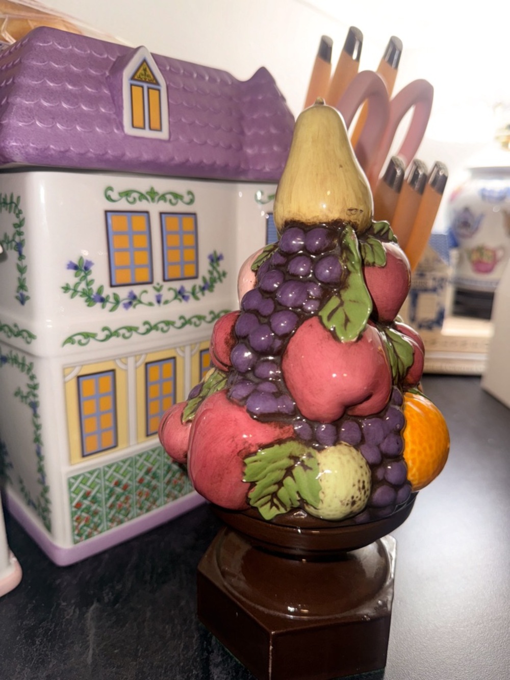 Ceramic Midcentury Fruit Topiary Figurine - Colorful Gloss Finish